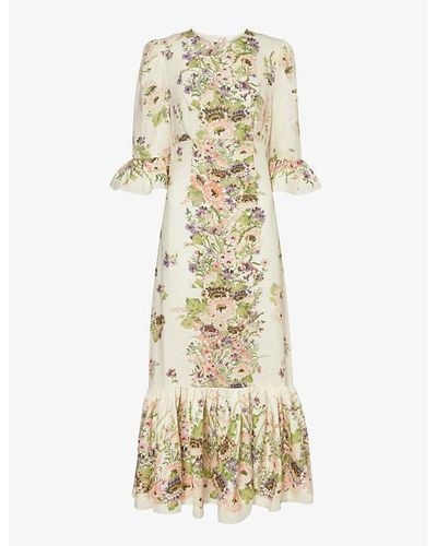 Zimmermann Halliday Floral-print Linen Maxi Dress - Metallic