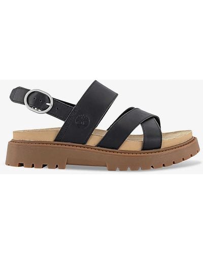 Timberland Clairemont Logo-debossed Leather Sandals - Black