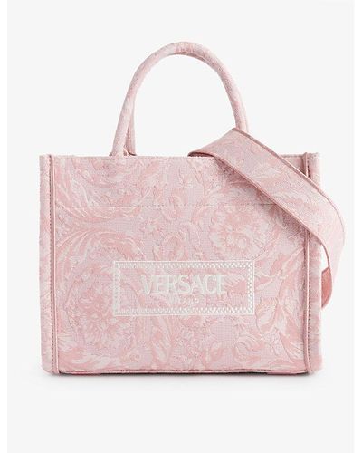 Versace Logo-print Detachable-strap Woven Tote Bag - Pink