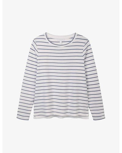 The White Company Buttoned-cuff Stripe-print Stretch-cotton Top - White