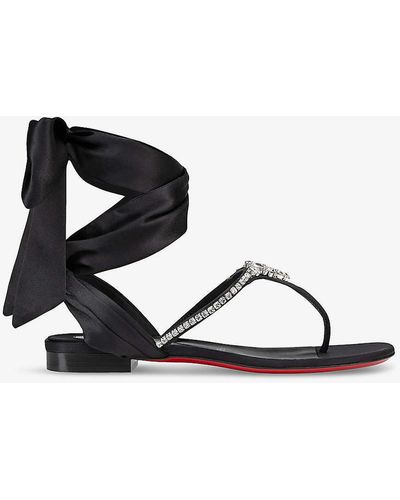 Christian Louboutin Just Queenie Crystal-embellished Silk Flats - Black