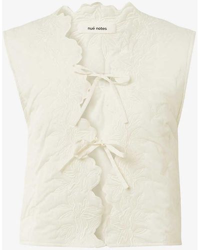 Nué Notes Jesse Floral-embroidered Tie-up Quilted Cotton Vest - White