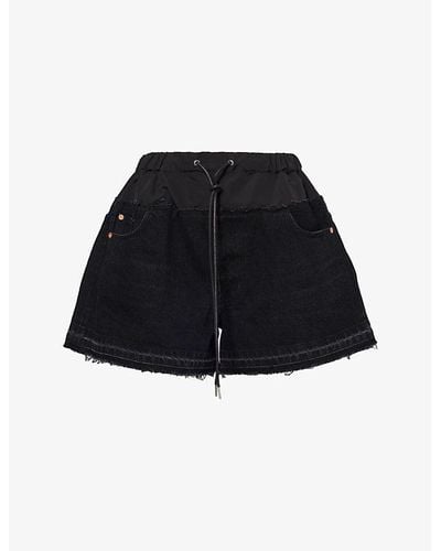 Sacai Drawstring-waist Oversized Denim Shorts - Black
