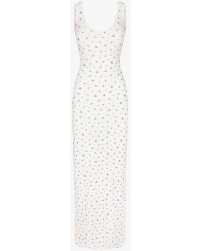 Skims Soft Lounge Floral-print Lace-trim Stretch-woven Maxi Dress - White