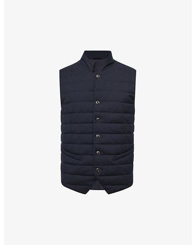 Reiss Parma Funnel-neck Quilted Woven Gilet - Blue