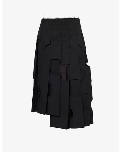 Comme des Garçons Cut-out Raw-hem Mid-rise Woven Midi Skirt - Black