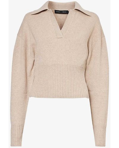 Proenza Schouler Jeanne Polo-collar Cashmere And Wool Jumper - Natural
