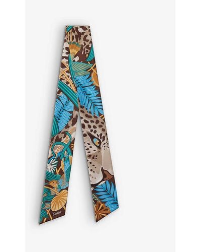 Cartier Panther In The Jungle Graphic-print Silk-twill Headband - Blue
