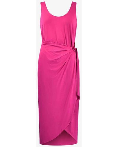 Ro&zo Tie-waist Wrap Stretch-jersey Midi Dress - Pink