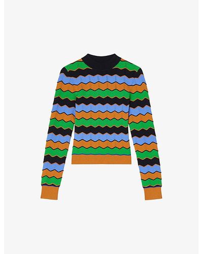 LK Bennett Elina Wavy Zig-zag Stretch-knitted Sweater - Green