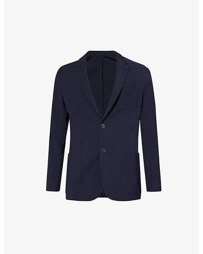 Paul Smith Seersucker-texture Single-breasted Wool-blend Blazer - Blue