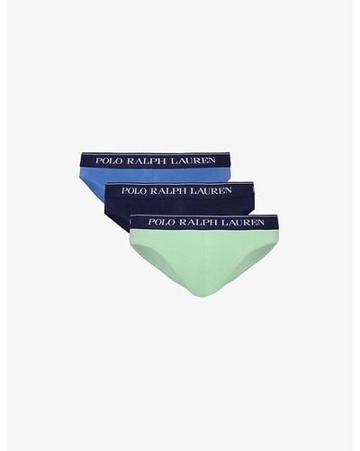 Polo Ralph Lauren Branded-waistband Low-rise Pack Of Three Stretch-cotton Brief - Blue