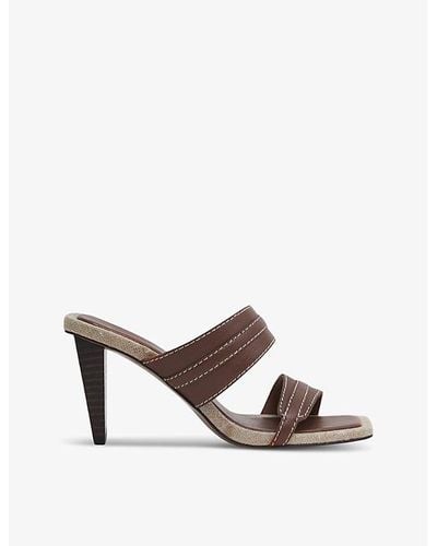 Reiss Ruby Contrast-stitch Leather Heeled Mules - Brown