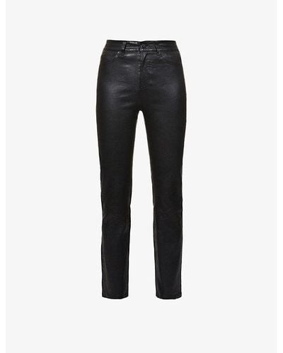 PAIGE Cindy Slim-fit Mid-rise Leather Jeans - Black
