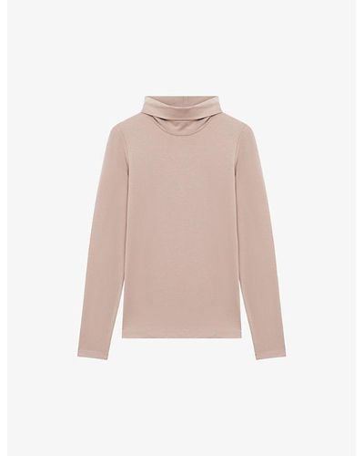 Reiss Piper Mock-neck Stretch-woven T-shirt - Pink