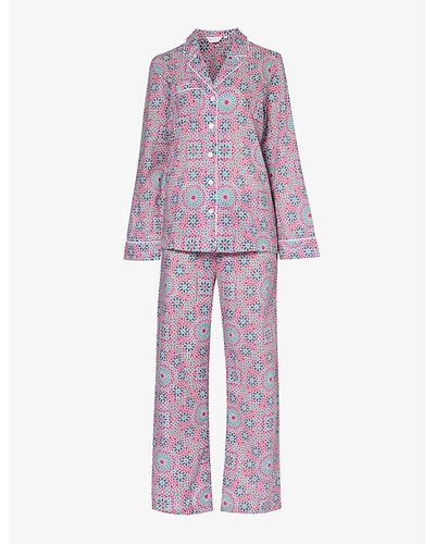 Derek Rose Ledbury Patterned Cotton Pyjama Set X - Purple