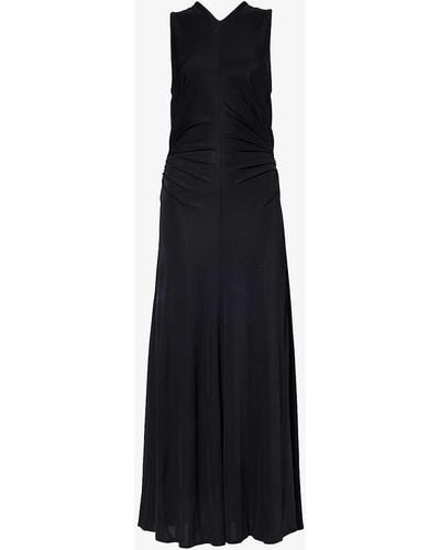 Bottega Veneta V-neck Ruched Woven Midi Dress - Black