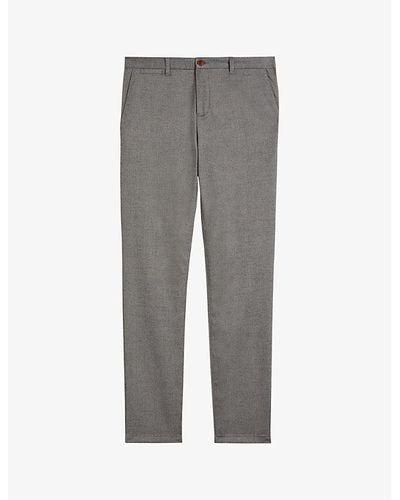 Ted Baker Baren Textured Slim-fit Stretch-woven Pants - Grey