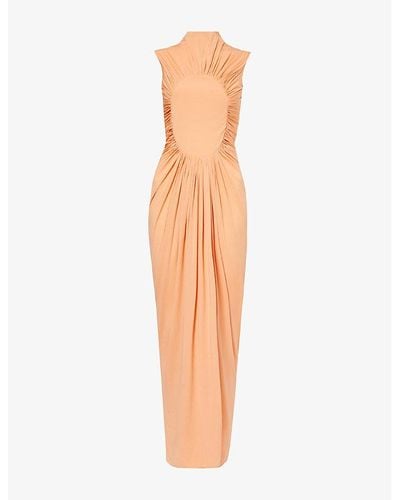 Alaïa Slim-fit High-neck Stretch-woven Maxi Dress - Orange