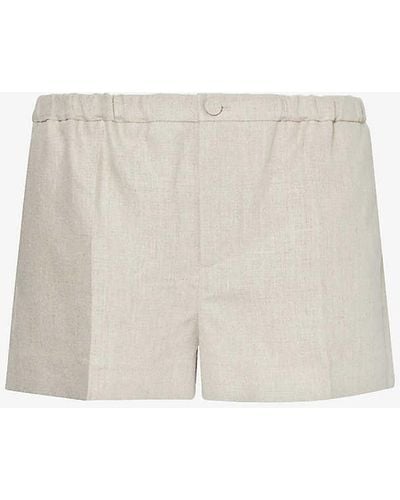 Valentino Garavani Woven-texture Mid-rise Linen Shorts - White