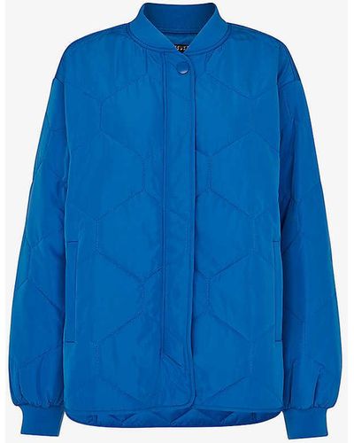 Whistles Ida Quilted Woven Coat - Blue