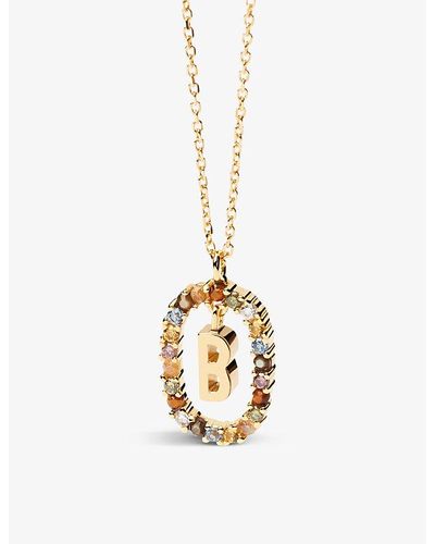 Pdpaola Initial B 18ct Yellow -plated Sterling-silver And Semi-precious Stones Pendant Necklace - Metallic