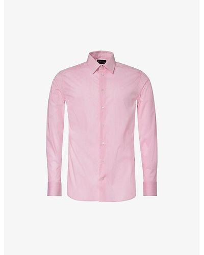 Emporio Armani Curved-hem Darted Cotton-blend Shirt - Pink