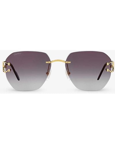Cartier Ct0394s Square-frame Metal Sunglasses - Purple