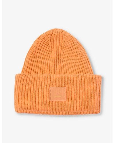 Acne Studios Pansy Brand-patch Wool Beanie Hat - Orange
