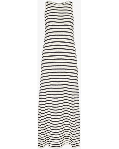 Pretty Lavish Ocean Stripe-pattern Knitted Maxi Dress - White