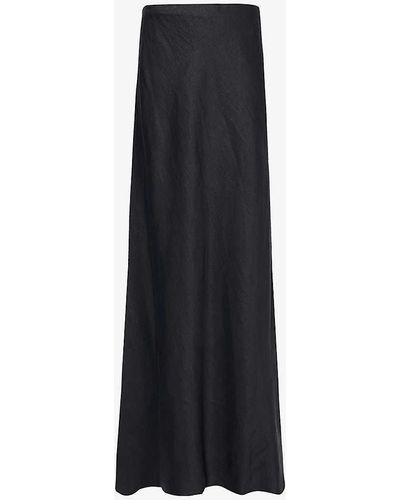 Theory Flared-hem Regular-fit Linen-blend Maxi Skirt - Black