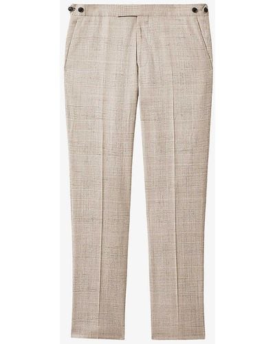 Reiss Boxhill Slim-fit Checked Stretch Linen-blend Trousers - Natural