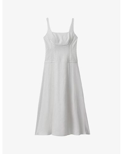 Reiss Etta Corset-stitching Linen Midi Dress - Grey