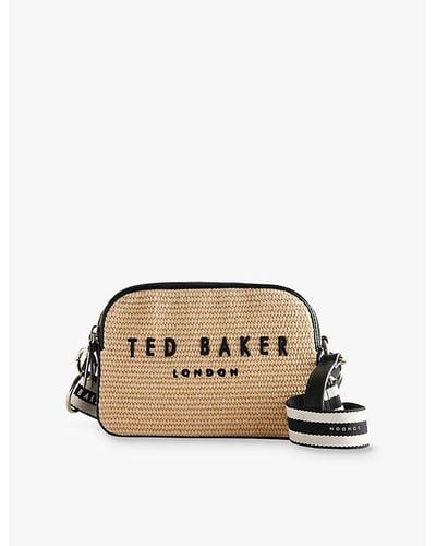 Ted Baker Stelio Logo-embroidered Leather And Raffia Cross-body Bag - Natural