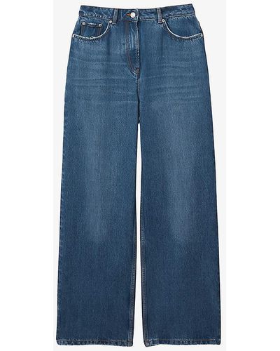 Reiss Lyle Mid-wash Wide-leg Mid-rise Denim Jeans - Blue