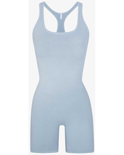 Skims Outdoor Racer-back Stretch Cotton-blend Body - Blue