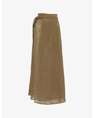 LeKasha Wrap-front High-waist Linen Maxi Skirt - Natural