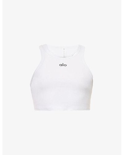 Alo Yoga Aspire Brand-print Stretch-cotton Tank Top - White