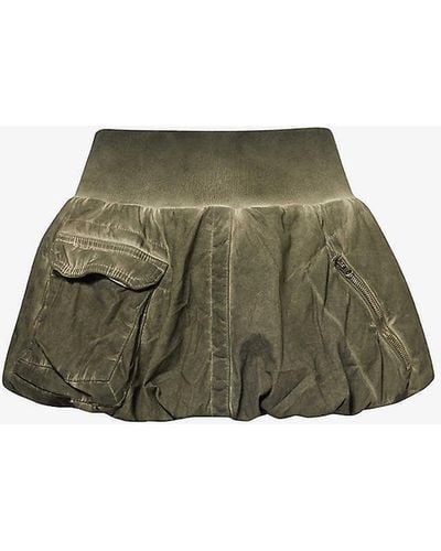 Jaded London Cargo-pocket Puffball-hem Cotton Mini Skirt - Green