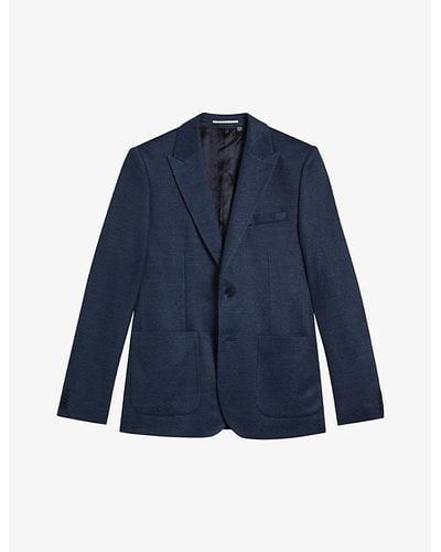 Ted Baker Single-breasted Slim-fit Cotton-jersey Blazer - Blue