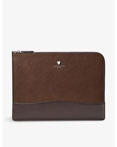 Aspinal of London City Large Logo-embossed Leather Laptop Case - Brown