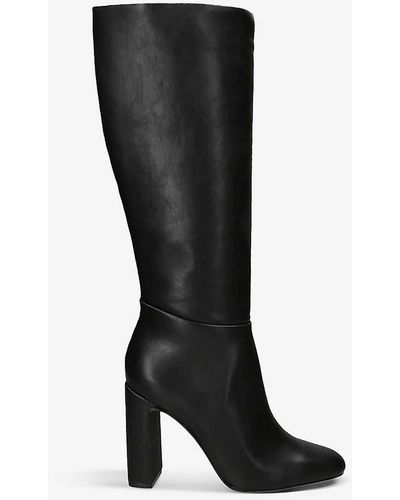Steve Madden Ally 001 Block-heel High-leg Faux-leather Boots - Black