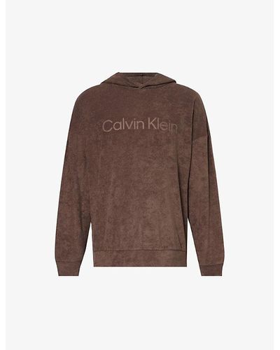 Calvin Klein Lounge Logo-print Cotton-blend Hoody - Brown