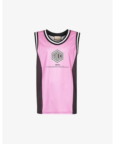 Gucci Brand-print Relaxed-fit Jersey Top - Pink