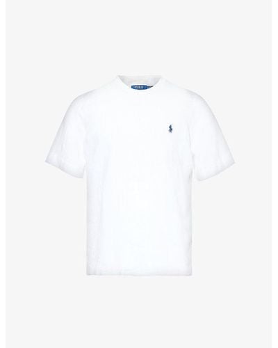 Polo Ralph Lauren Brand-embroidered Terry-texture Cotton-blend T-shirt - White