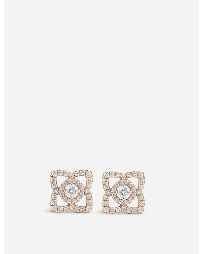 De Beers Enchanted Lotus 18ct Pink-gold And Diamond Earrings - White