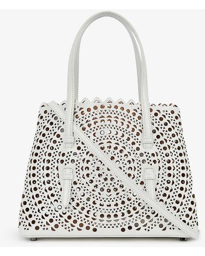 Alaïa Mina Laser-cut Leather Tote Bag - White