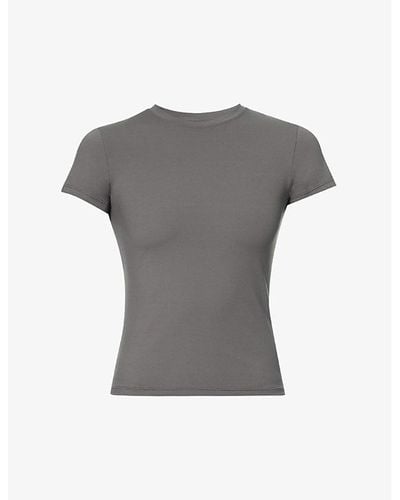 ADANOLA Fitted Logo-print Stretch-woven T-shirt - Grey