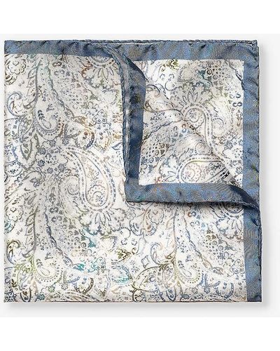 Eton Paisley-print Silk Pocket Square - Blue