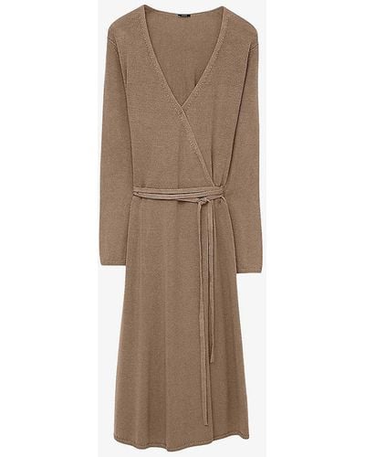 JOSEPH Wrap-over Long-sleeve Stretch Linen-blend Midi Dress X - Natural